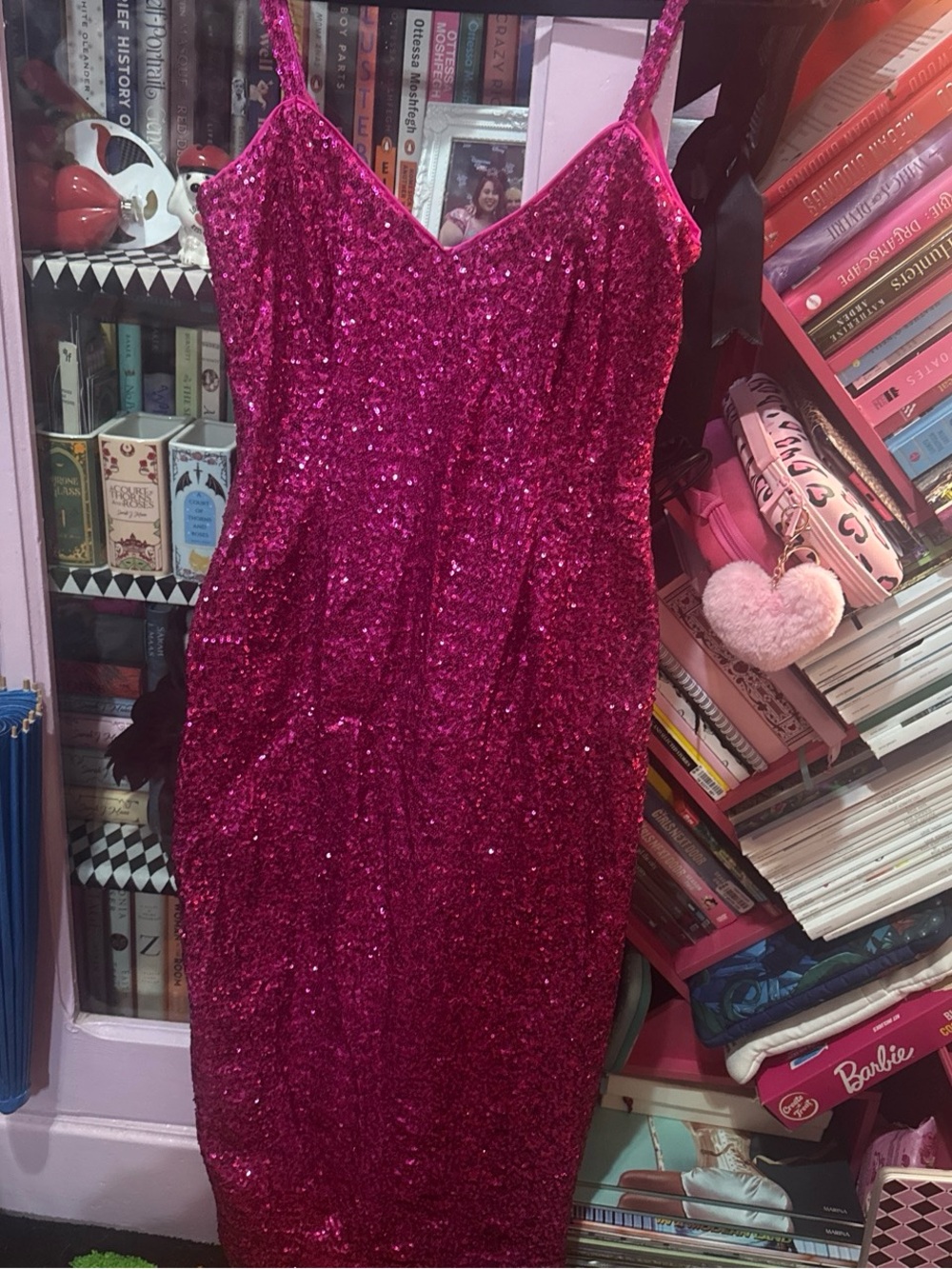 Vixen by Micheline Pitt hot pink glitz and glamour dress